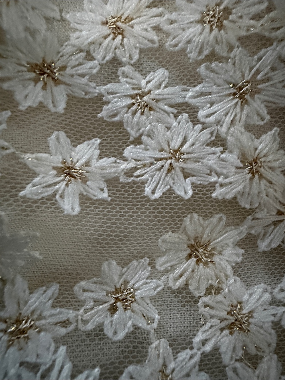 Cream Floral Lace Kids Dress with Puff Sleeves - Picture 5 of 5